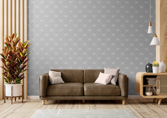 modern waiting room with light gray wallpaper featuring subtle pattern