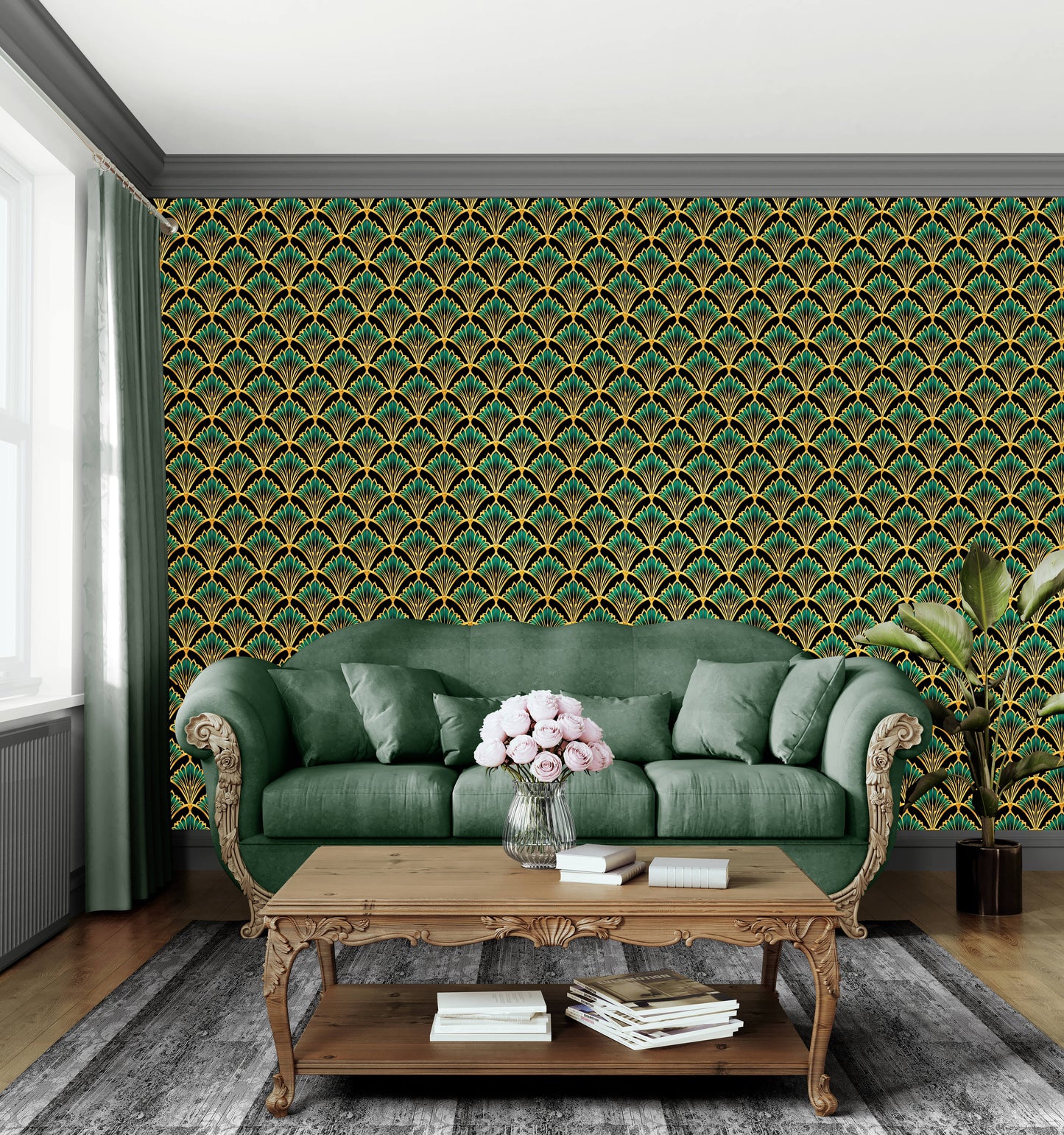 Art Deco Wallpaper - emerald green #5