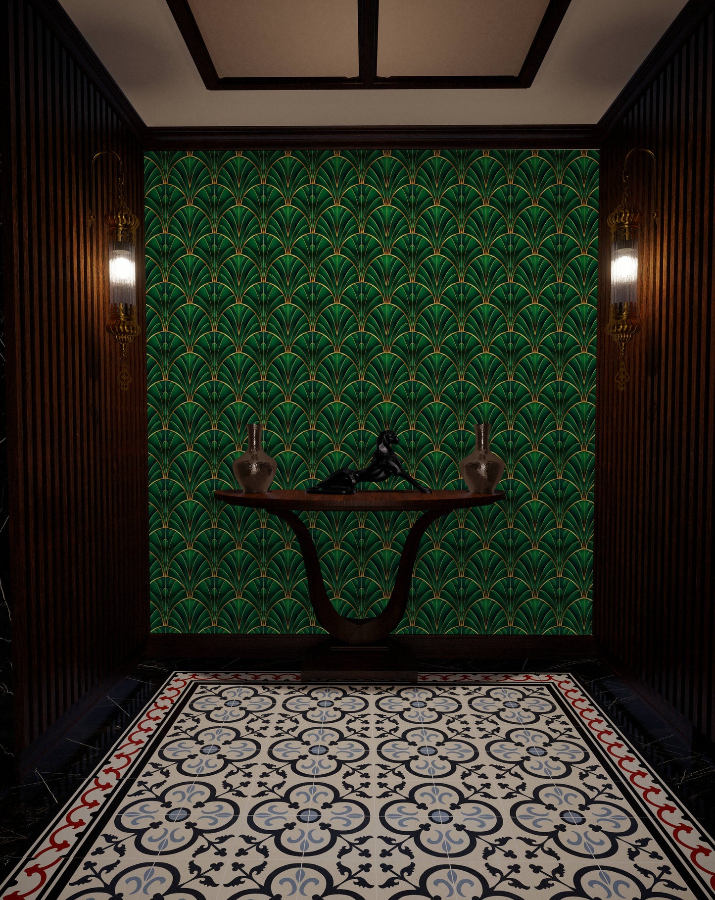 Art Deco Wallpaper - emerald green #4