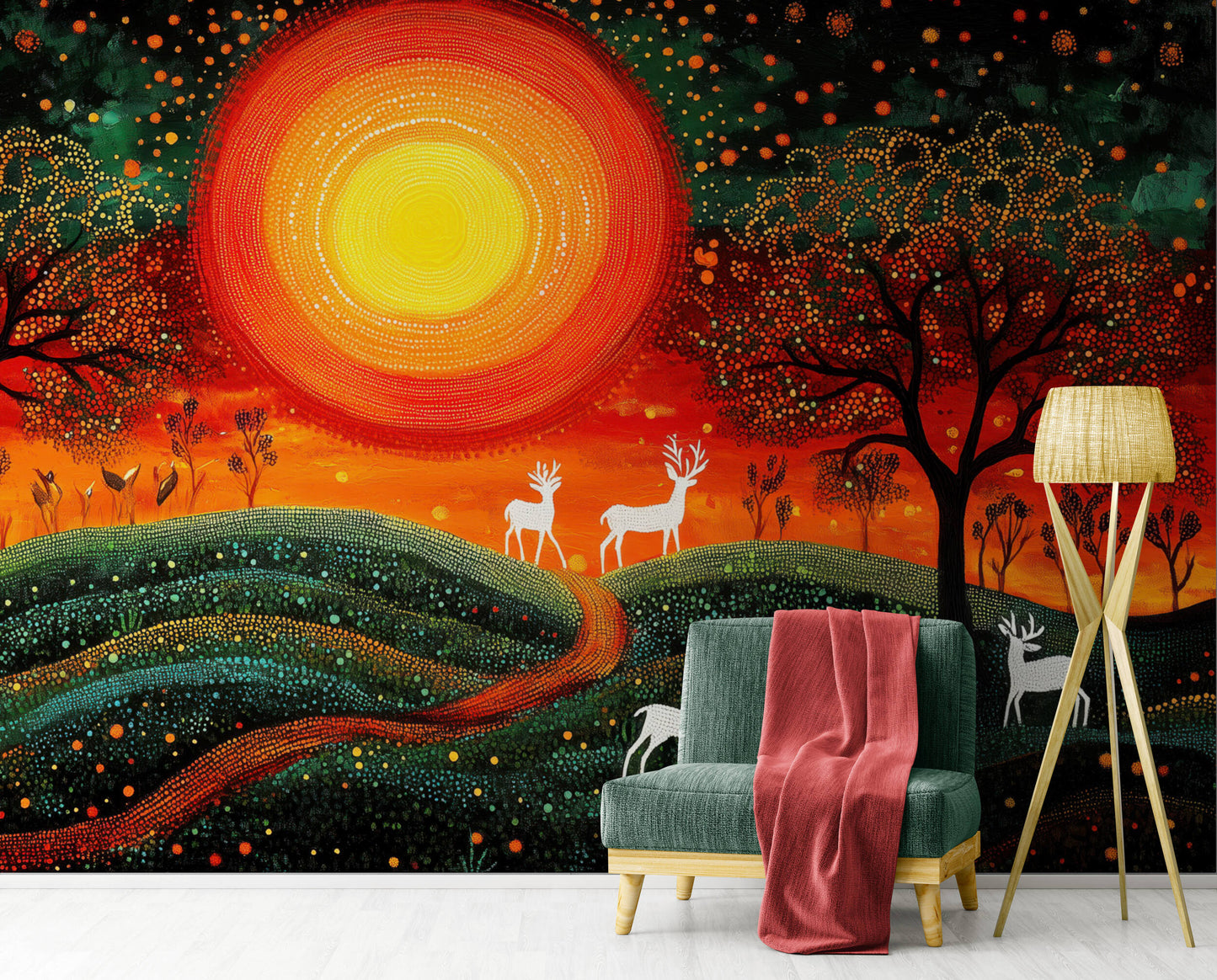 Art Nouveau Wallpaper - Peel and Stick Polyester - Australian Aboriginal Art Style
