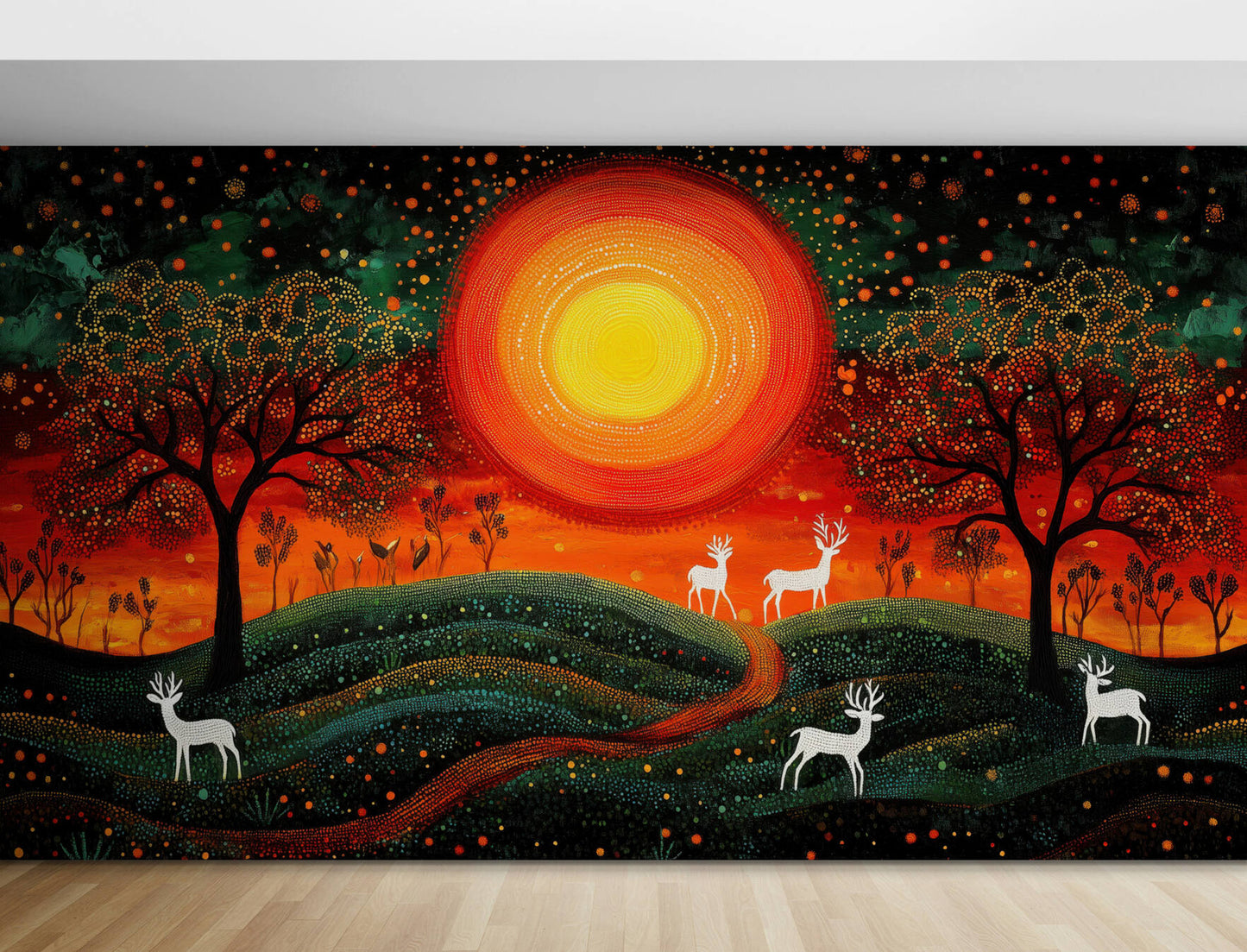 Art Nouveau Wallpaper - Peel and Stick Polyester - Australian Aboriginal Art Style