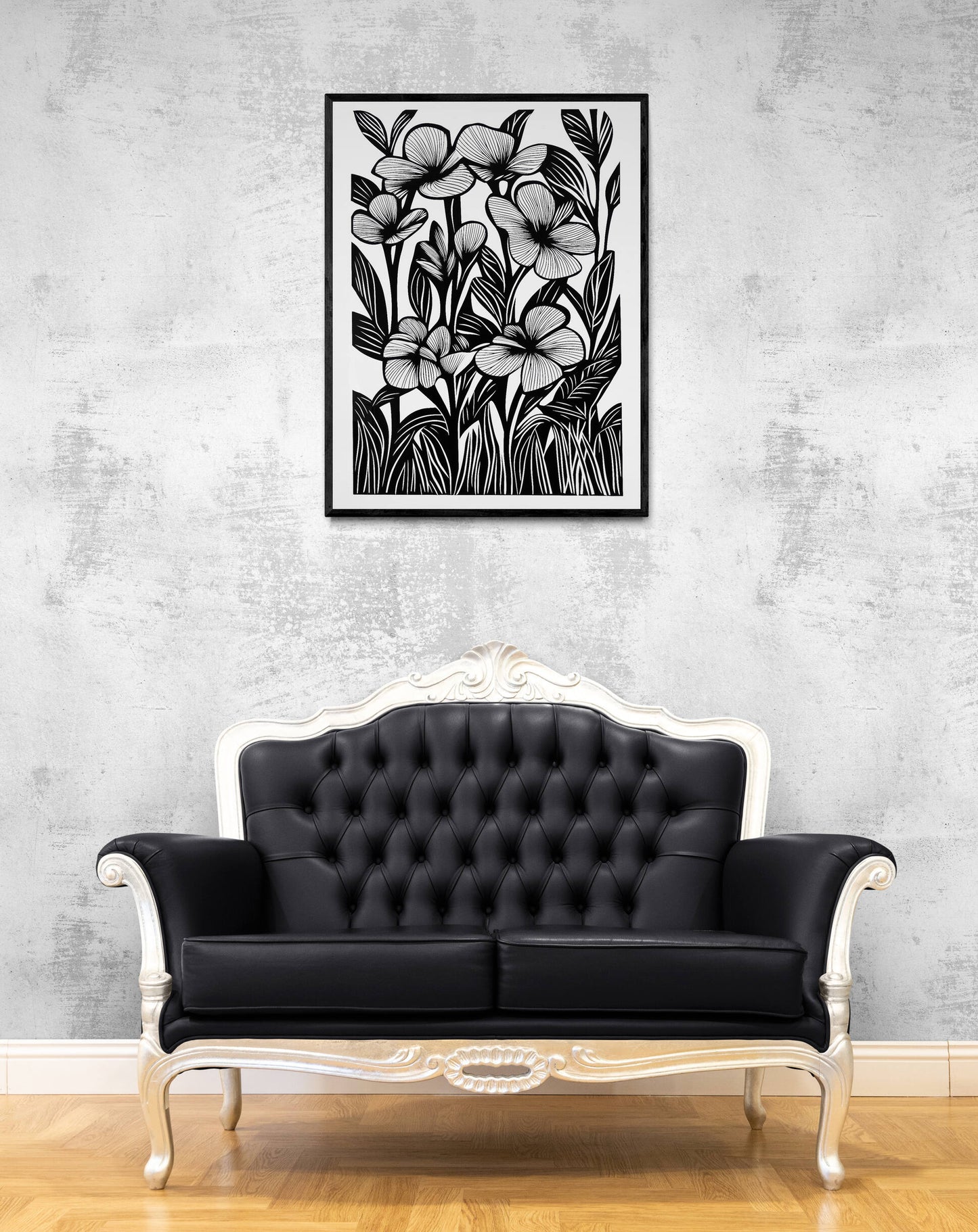 Boho style black and white wall art - framed and unframed canvas options