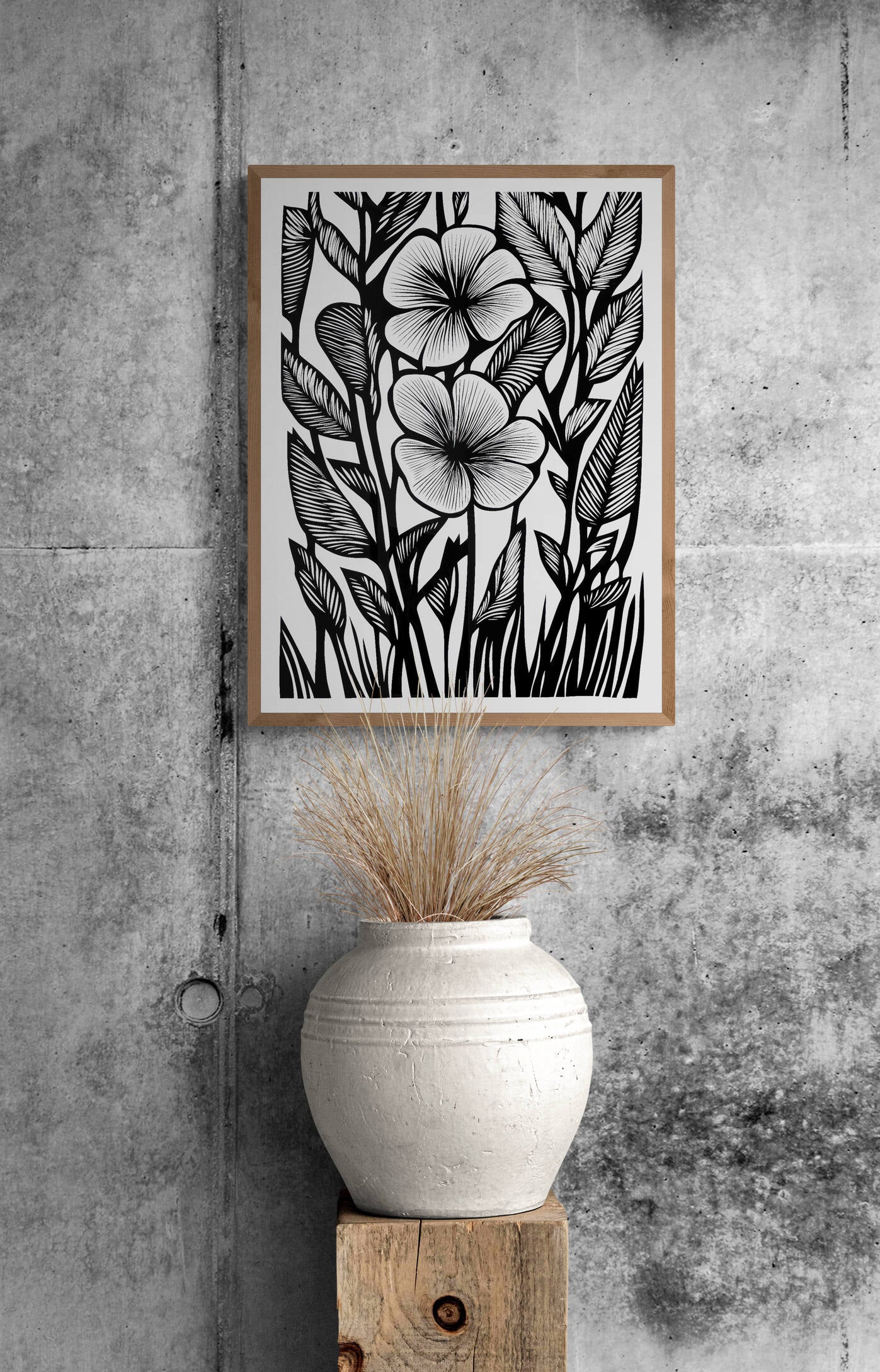 Boho style black and white wall art - framed and unframed canvas options