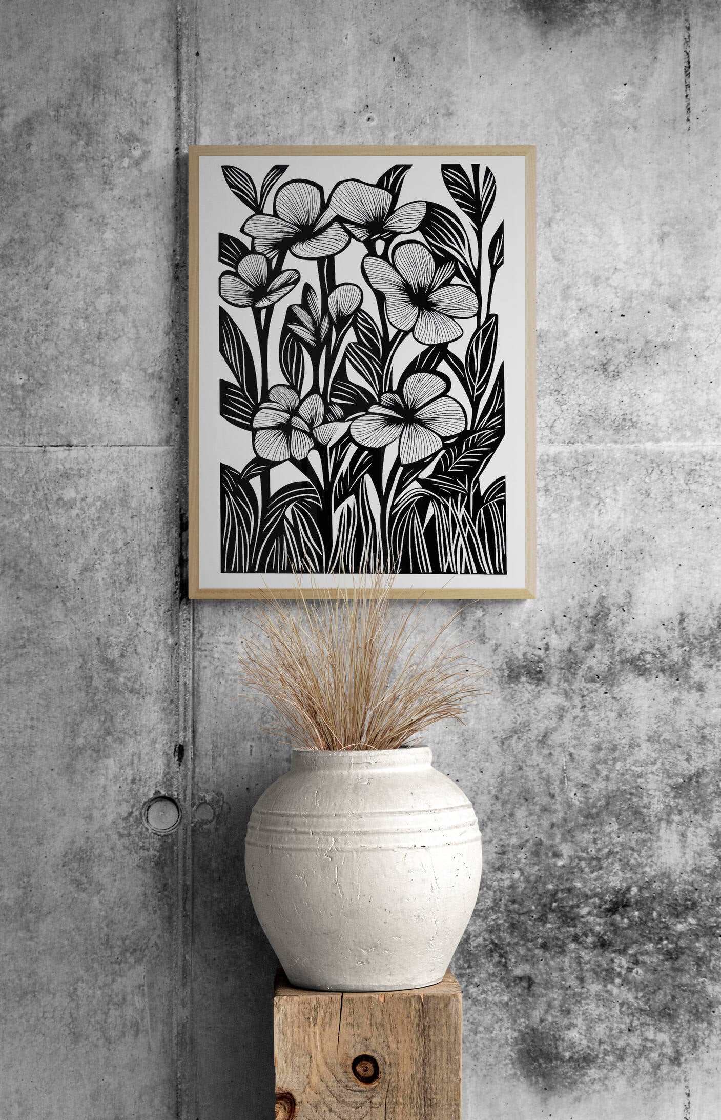 Boho style black and white wall art - framed and unframed canvas options