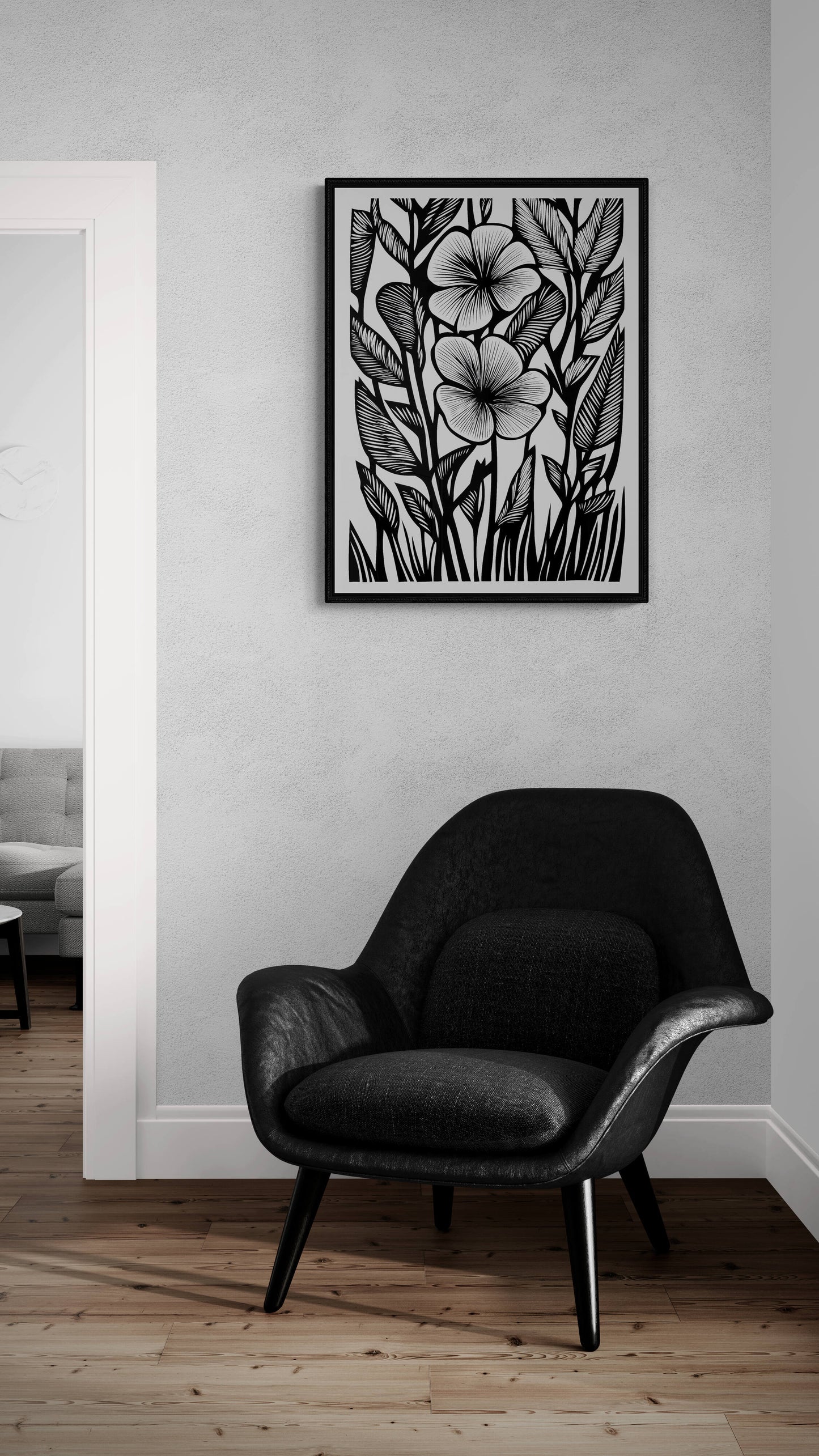 Boho style black and white wall art - framed and unframed canvas options