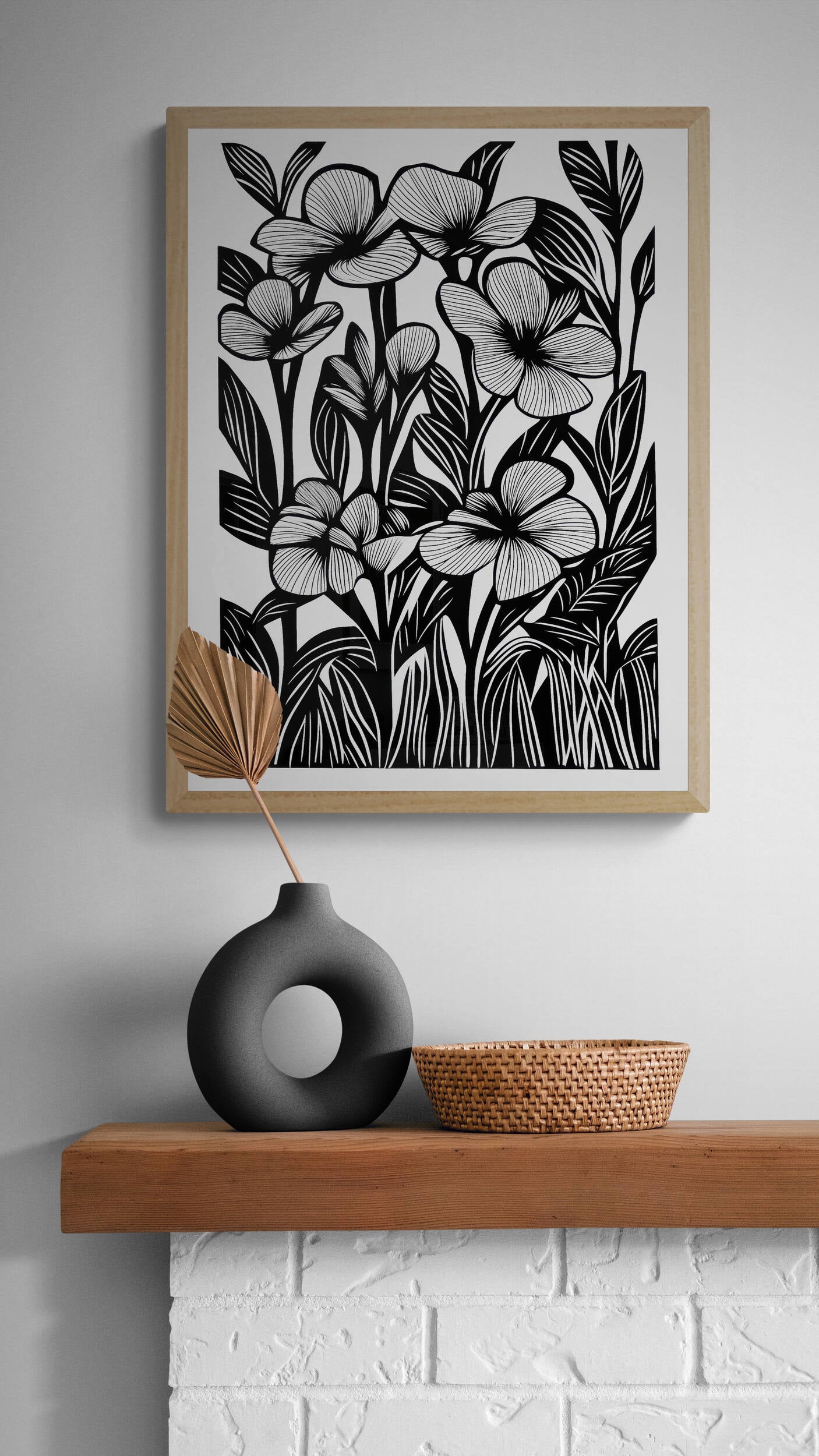 Boho style black and white wall art - framed and unframed canvas options