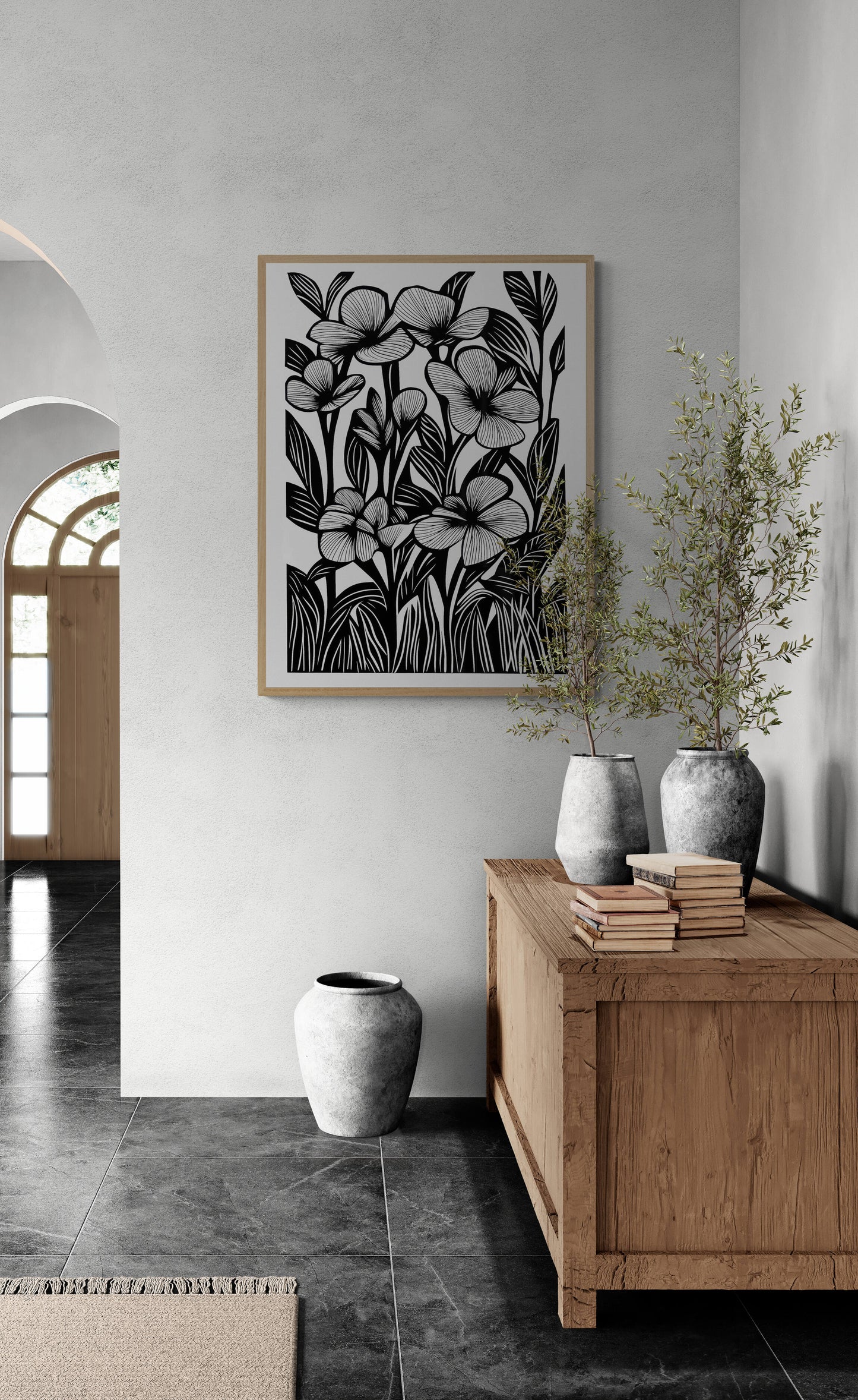 Boho style black and white wall art - framed and unframed canvas options