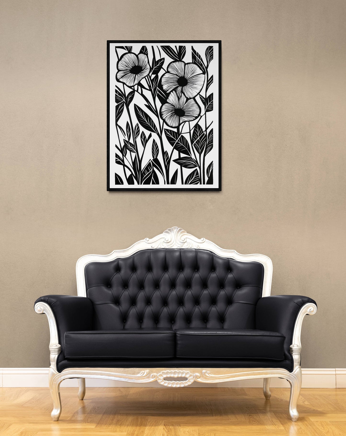 Boho style black and white wall art - framed and unframed canvas option