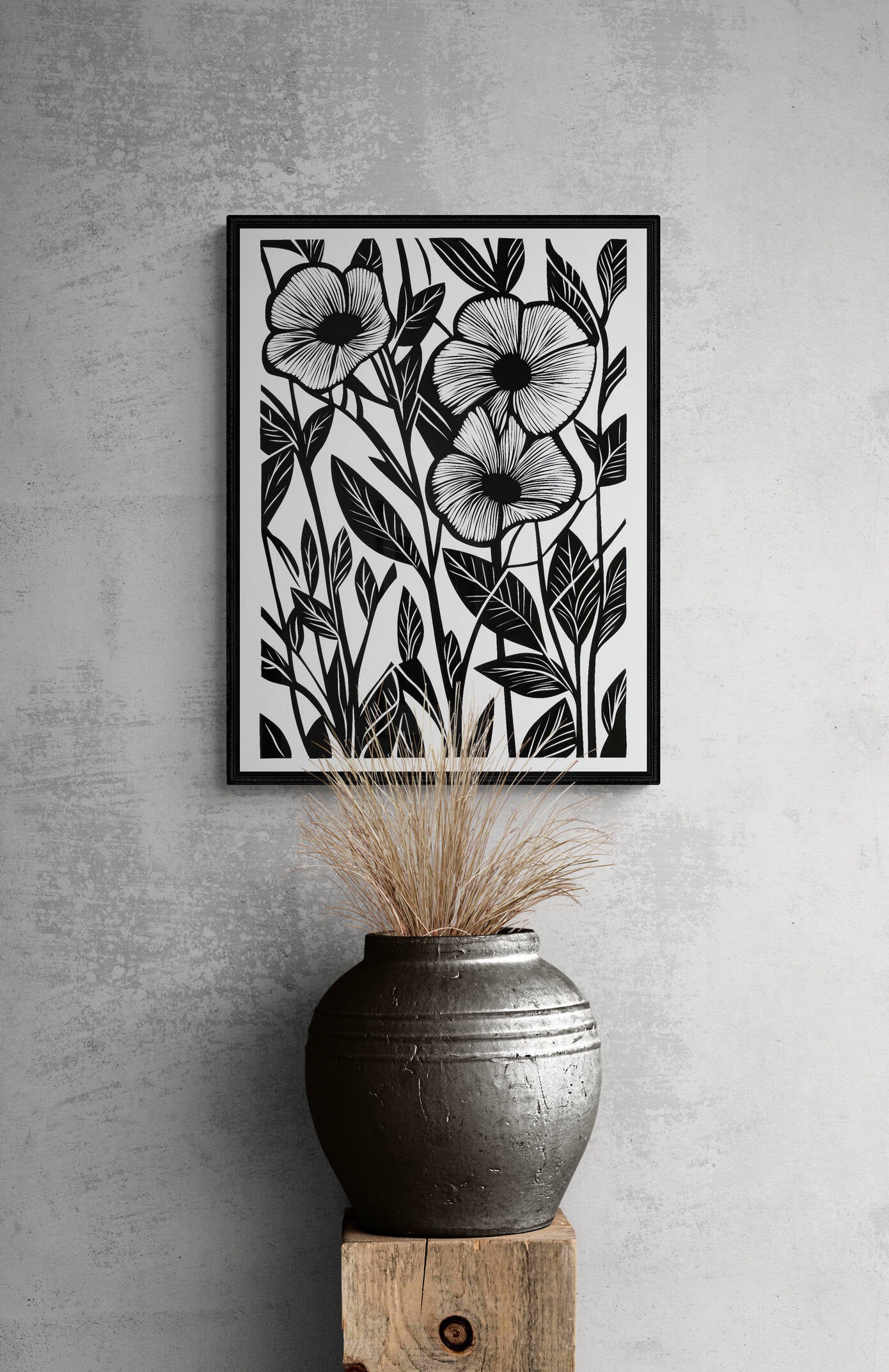Boho style black and white wall art - framed and unframed canvas option