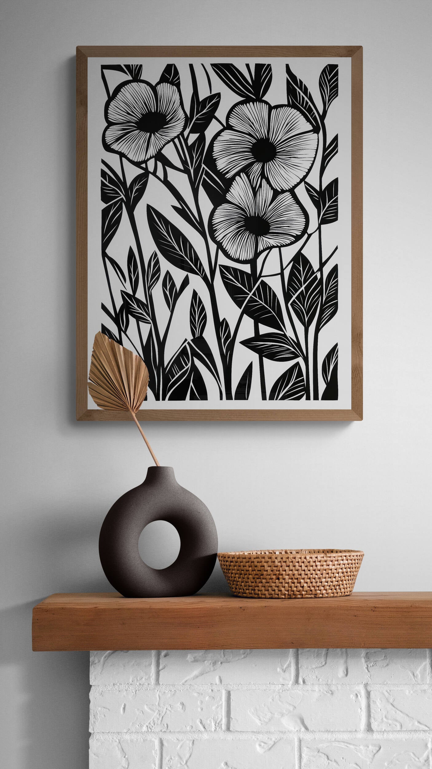 Boho style black and white wall art - framed and unframed canvas option
