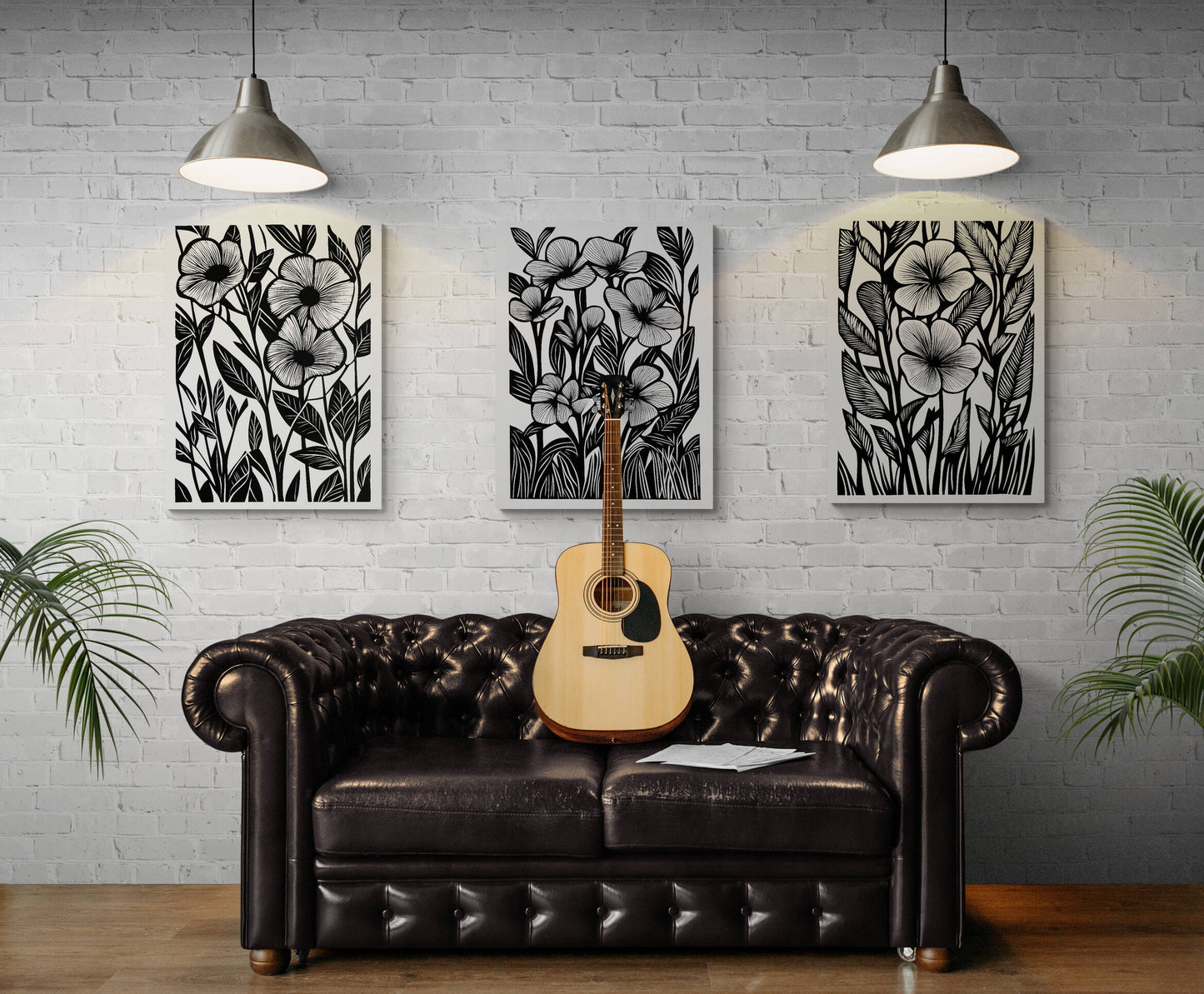 Boho style black and white wall art - framed and unframed canvas options